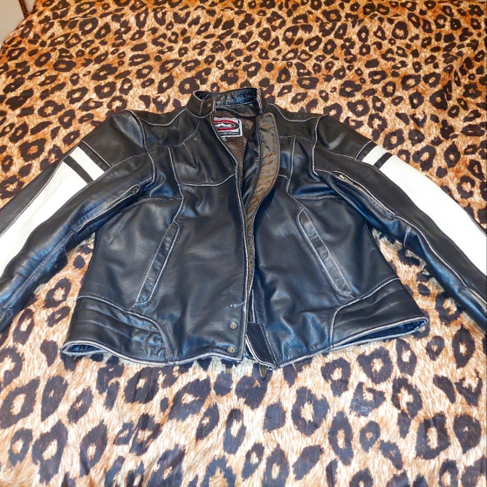 Distressed leather motorcycle jacket
